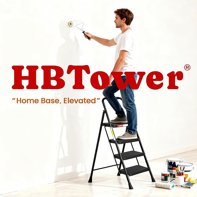 HBTower 4 Step Ladder, Step Stool Foldable for Adults with Wide Anti-Slip Pedal, Lightweight Step Ladders for Home and Kitchen