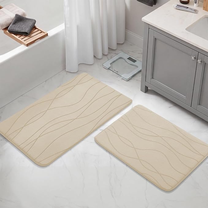 YIHOUSE Memory Foam Bathroom Rug Sets, Khaki, 2 Piece (17"x24"+20"x32") | Ultra Soft, Absorbent, Non-Slip, Machine Washable
