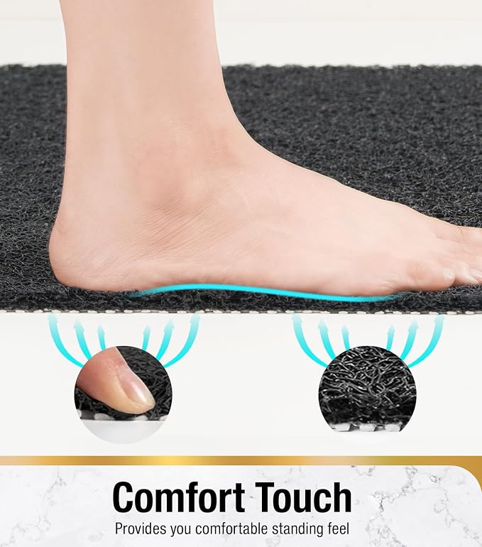 HITSLAM Bathtub Mat Non Slip, 35 x 16 Inch Long Soft PVC Loofah Shower Mat, Bath Mat for Tub Without Suction Cups, Quick Drying Bath Tub Mat for Shower and Bathroom, Easy to Clean, Black