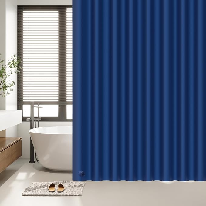 EHZNZIE Navy Blue Shower Curtain Liner 72x72, PEVA Waterproof Bath Curtain, No Chemical Smell, 3 Weighted Magnets, Durable with Rustproof Metal Grommets