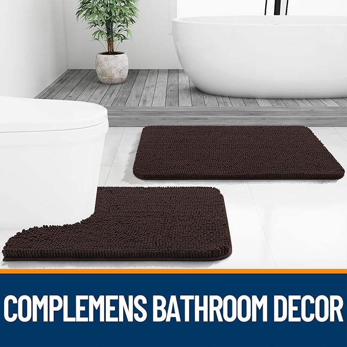 OLANLY Bathroom Rugs 30x20, Extra Soft Absorbent Chenille Bath Rugs, Rubber Backing Quick Dry, Machine Washable Bath Mats for Bathroom Floor, Tub and Shower, Home Decor Accessories, Brown