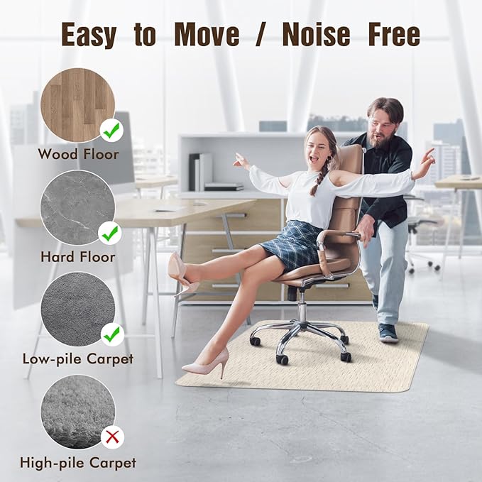 Blvornl Office Chair Mat for Hardwood Floor and Low Pile Carpet, 47.2"x 60" Desk Chair Mat for Hard Wood, Anti-Slip Hard Floor Protector Rolling Chair Mat, PVC Mat Desk Rug for Home, Light Brown