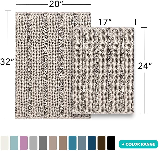 Turquoize Chenille Bathroom Rugs Set Non-Slip Bath Mats for Bathroom Extra Soft and Absorbent Shaggy Bath Mats for Bath Room Floor Indoor Mat for Kitchen/Entryway (20" x 32" and 17" x 24"),Taupe