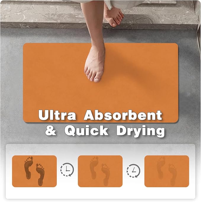 TYUU Bathroom Mat Quick Dry, Bathroom Rugs Non Slip Washable Thin Absorbent Bath Mat Fits Under Door Bathroom Floor Mat Perfect for Bath, Shower, or Sink 24"x60" Orange