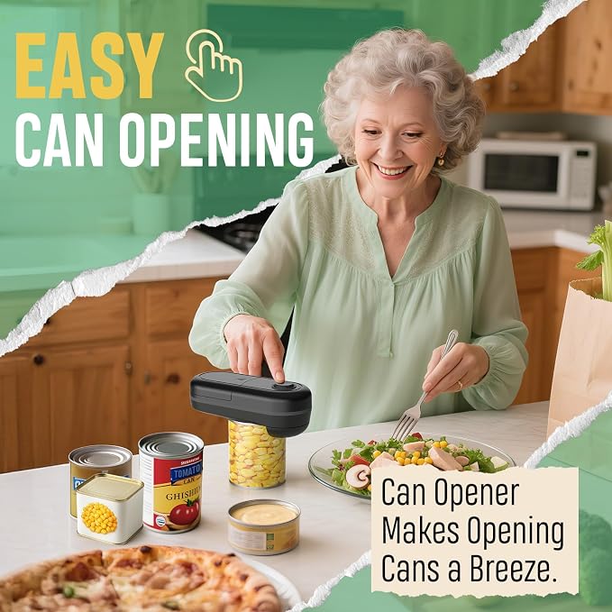 Handsfree Electric Can Opener Fits All Can Sizes, Electric Can Openers for Kitchen Food Safe with Smooth Edge, Kitchen Gadgets Battery Operated Can Openers for Seniors, Arthritis and Chef