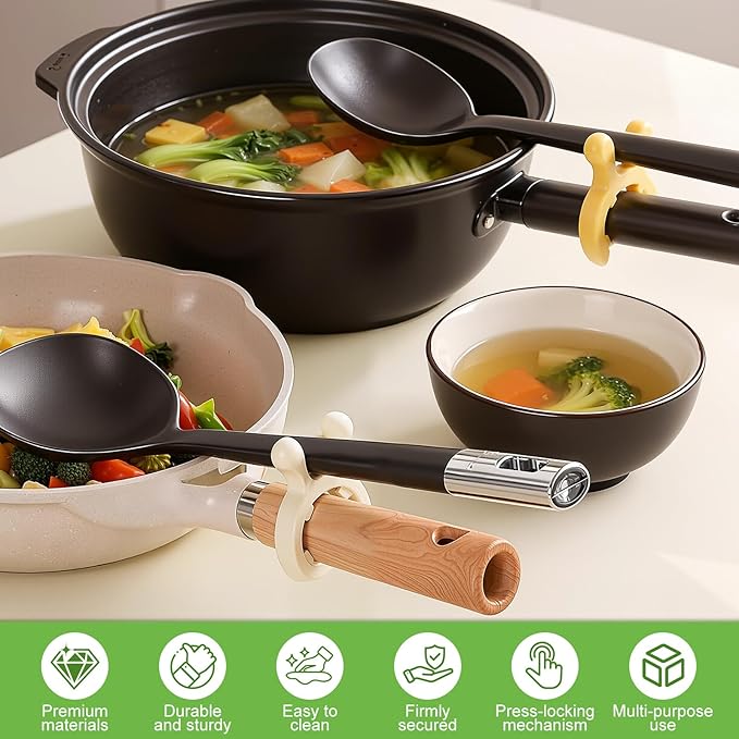 2026 New Multifunction Silicone Pot Handle Spatula Rack, 3 Pack Spatula Holder Mini Kitchen Gadgets, Non-Slip Anti Scalding Pot Clip, Drip-Free Design for Pot Pans (White + Green + Yellow)