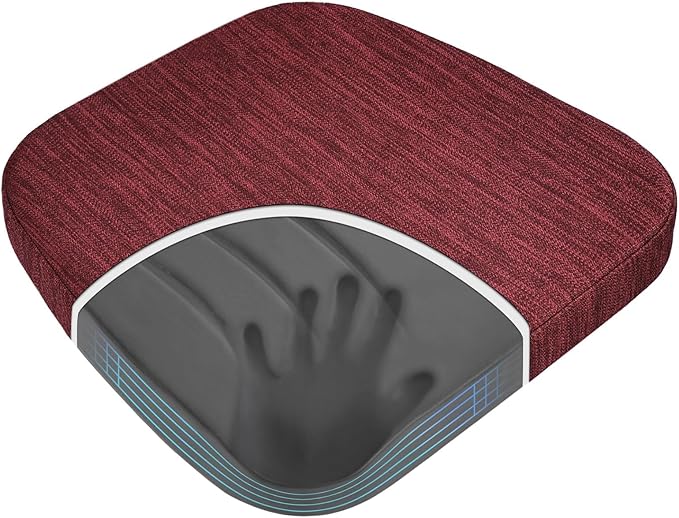 baibu Kitchen Chair Cushions, Dual-Layer Patented Design Molded Memory Foam Dining Chair Pads with Ties and Washable Cover, 17" x 16" x 2", Wine Red