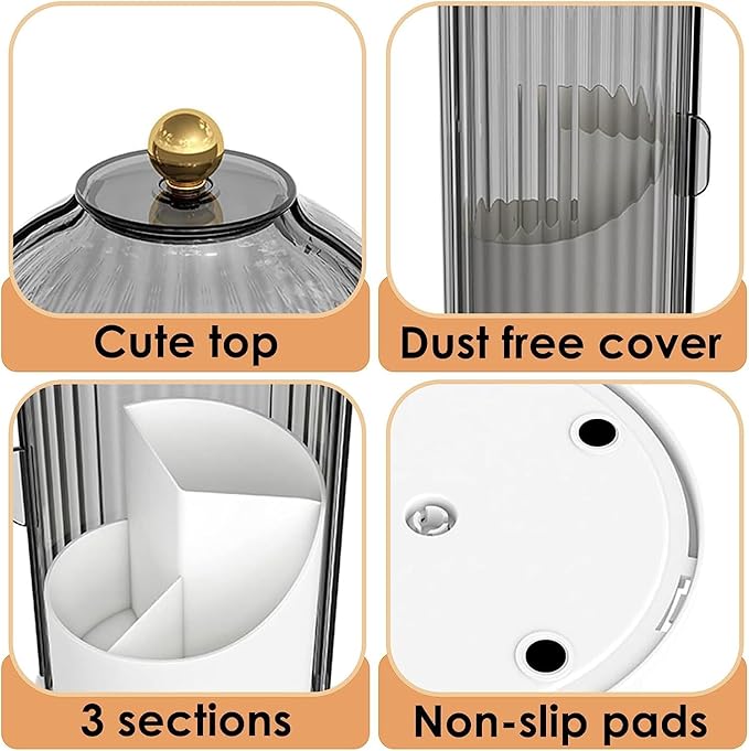 Toothbrush and Toothpaste Holders with Cover, Grey White | Waterproof and Dustproof, 360° Rotating Base, Smooth Sliding Door, 3 Slots, for Bathroom Countertop