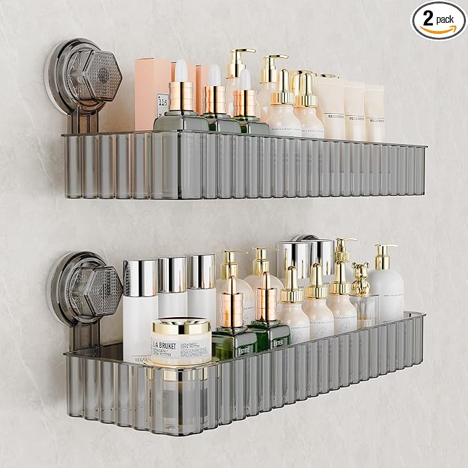 Shower Caddy Suction Cup Bathroom Shower Organizer for Bathroom Storage Home Decor & Kitchen No Drilling Large Capacity Removable and Reusable Shower Shelves for Inside. (black, square)