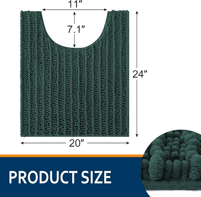Smiry Bathroom Toilet Rugs U Shaped 24x20, Extra Soft Absorbent Non Slip Rubber Backing Chenille Contour Bath Rugs for Toilet, Machine Washable Contoured Bath Mats, Green