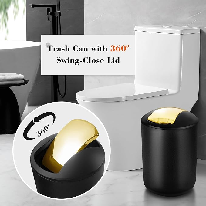 Bathroom Set, 20Pcs Bathroom Shower Curtain Sets with Hooks, Black Bathroom Accessories Set with Trash Can, Bathroom Accessories Sets Complete with Shower Curtain Set, Bathroom Accessory Set