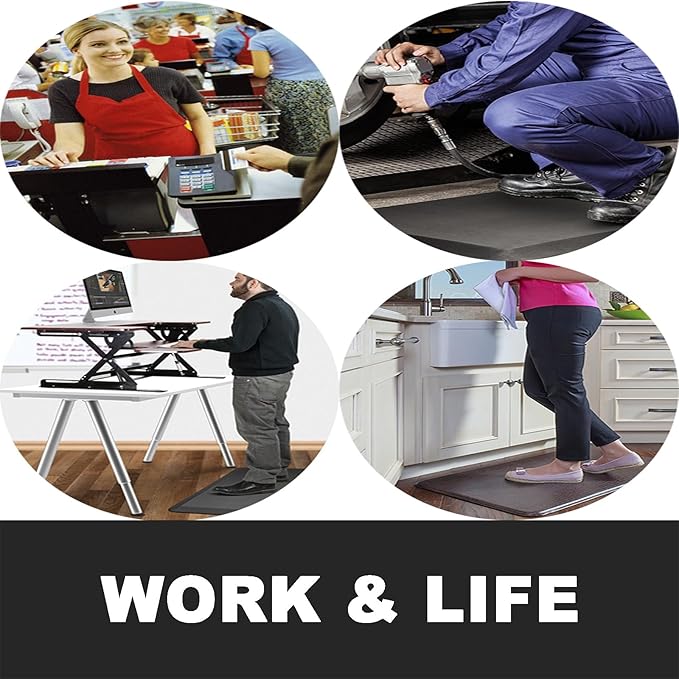 1" Extra Thick Anti Fatigue Kitchen Floor Mat Comfort Standing Mat 40'' x 17'', Office Standing Desk Mat, Kitchen Rug, Massage Points Comfort Mat, 140D PU Foam (Black)