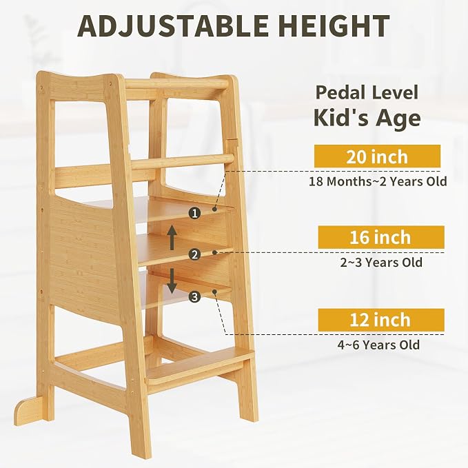 Toddler Standing Tower, Toddler Step Stool with Safety Rail, 3 Heights Adjustable Learning Standing Stool, Wide Platform Design Step Stool, Stool for Kids
