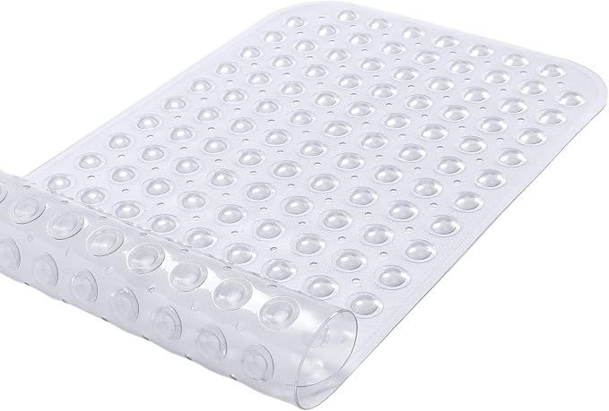Large Non-Slip Bathtub & Shower Mat 31”x16” (Smooth/Non-Textured Tubs Only) Safe, Clean, Machine-Washable, Superior Grip&Drainage, Vinyl, Transparent Clear