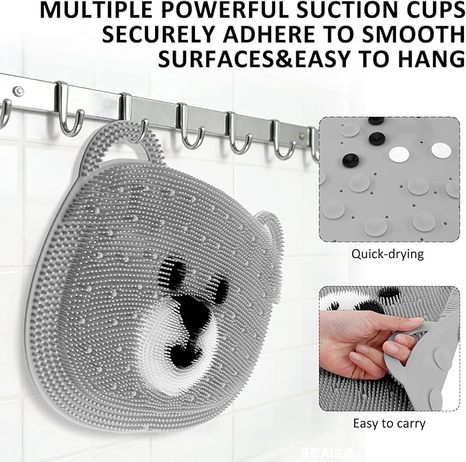 Foot Scrubber - Silicone Bath Mat for Exfoliating & Massaging Feet in Shower - Non-Slip Suction Cups, Dead Skin Remover, Callus Cleaner for Men & Women 12.6 x 10.2 inch Grey