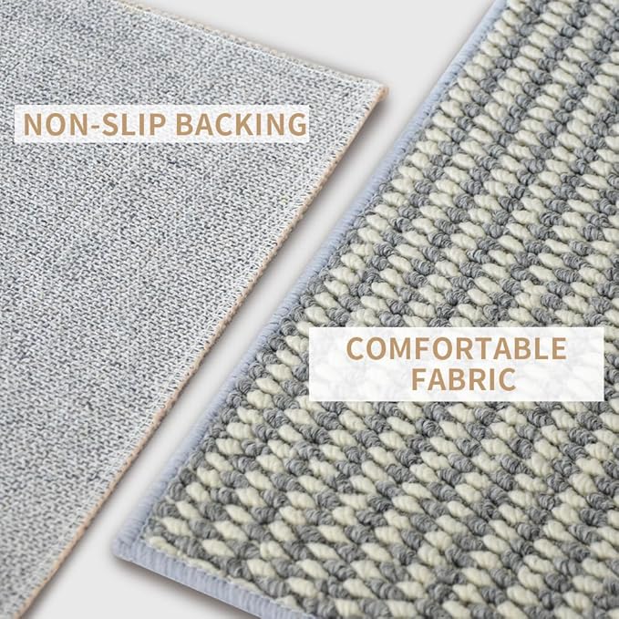 Indoor Doormat, 24" x 40", White and Grey, Non-Slip Backing Protection,Low Profile Front Doormat, Front Door Mat Entrance, Entryway, Exquisite Lock Edge, Kitchen mats for Floor