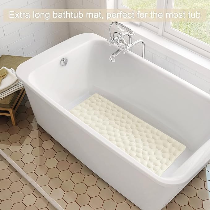 Non-Slip Bathtub Mat OTHWAY Soft Rubber Bathroom Bathmat with Strong Suction Cups (Beige)