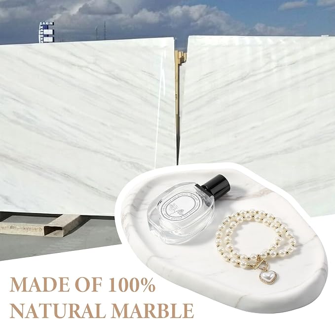 Koville Luxurious Natural White Marble Vanity Tray, Cloud Shape Serving Stone Key Tray for Home Decor, 10" x 7" Marble Storage Trays for Bathroom, Stone Plate Holder for Perfume, Candle and Jewelry