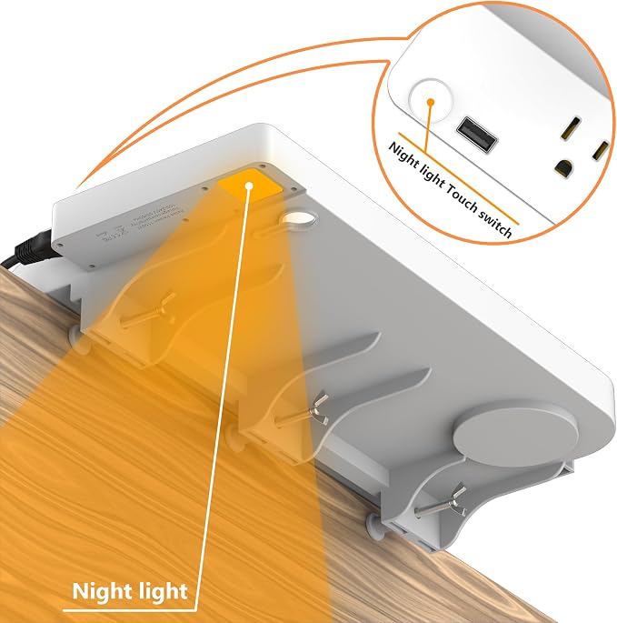 Hiree Bedside Shelf for Dorm Bunk Bed with USB Charging Port and 2 AC Outlets, Bedside Caddy, Bunk Bed Extender, Attachable Bedside Table, College Dorm Essential Clip On Bedside Tray, Plus Size, White