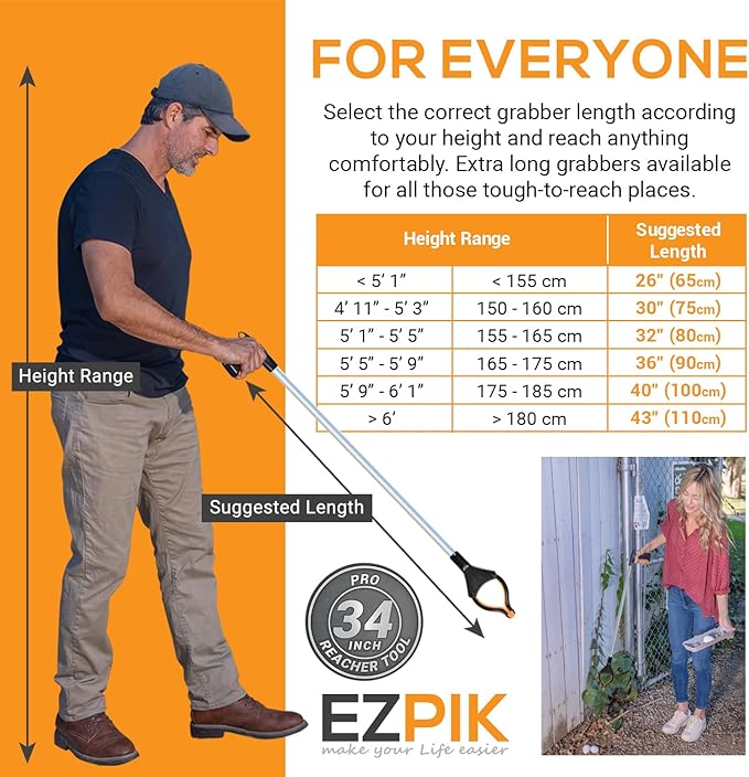 EZPIK Pro 34" Grabber Reacher Tool for Seniors - Grabbers for Elderly Reaching Tool Heavy Duty Pickup Trash Picker Upper Equipment - Claw Grabber Stick for Reaching Aids, Weed Gripper 3-Pack