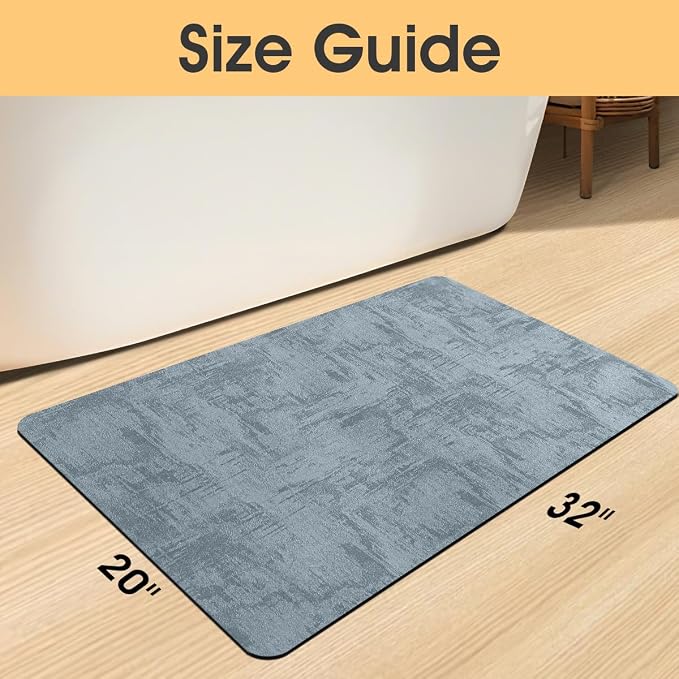 ACCUMTEK Non Slip Bath Mat, Thin Bathroom Rugs Fit Under Door, Quick Dry Bath Mats, Machine Washable Bath Rugs for Bathroom, Bathtub & Kitchen, Bathtub, Haze Blue/Marble/32 x20