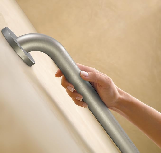 Moen Home Care Bathroom Safety 18 Inch Stainless Steel Handicap Grab Bar for Bathtub and Shower, Slip Resistant Finish, Elderly Assistance Product, Polished Brass, R8918P (Pack of 2)