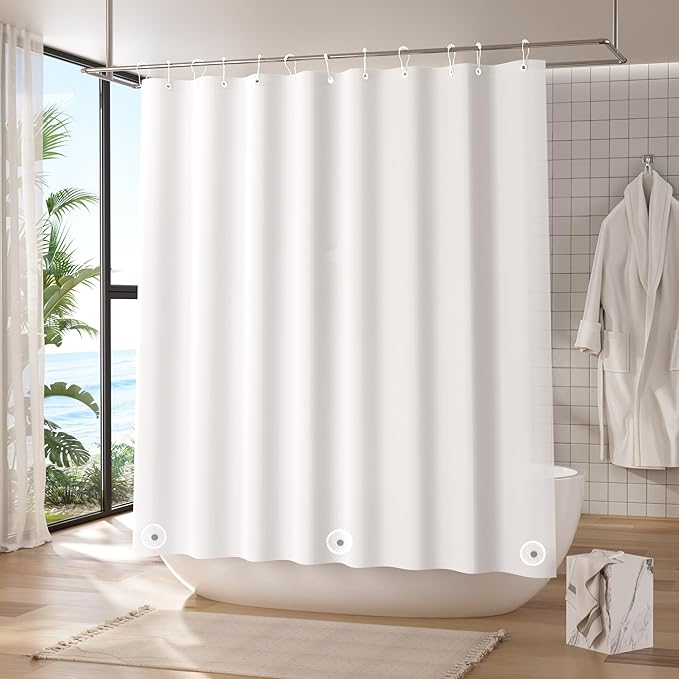 Titanker White Shower Curtain Liner, 72x65 PEVA Shower Liner Inside Shower Curtain Liner Washable Shower Curtains for Bathroom with Magnets and Rustproof Metal Grommet Holes
