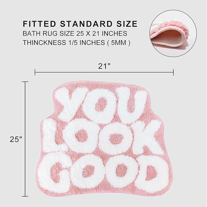 You Look Good Bath Mat Cute Bathroom Rugs, Pink Kitchen Rugs Door Mats Soft & Absorbent Plush Coral Fabric, Cool Funny Indoor Welcome Mats Home Carpets Non-Slip Washable 25”x21”