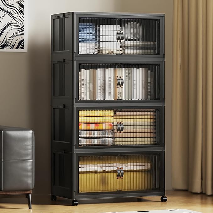 SAILUN 127Gal/508Qt Extra Large Stackable Storage Bins Folding Collapsible Storage Bins with a Lid, Closet Organizers and Storage Black 28" W x 1