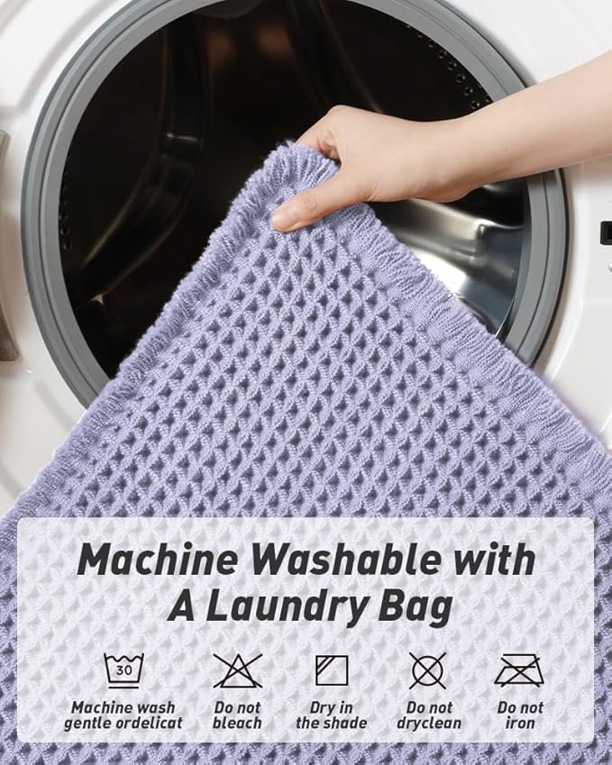 Upgraded Waffle Runner Rug Super Absorbent Non Slip Bath Mats for Bathroom Machine Washable Bathroom Runner Rug with Tassels, Ideal for Hallway Bedroom Laundry Room, 2' x 6' (24" x 72"), Purple