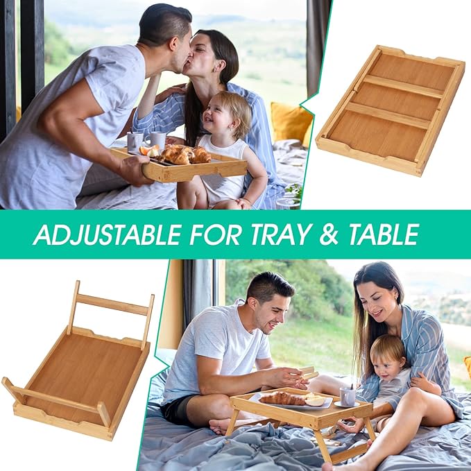 Artmeer Bed Tray Table with Folding Legs,Bamboo Breakfast in Bed for TV Table, Laptop Computer Tray,Eating,Snack Tray Beige 2 Pack(Beige)