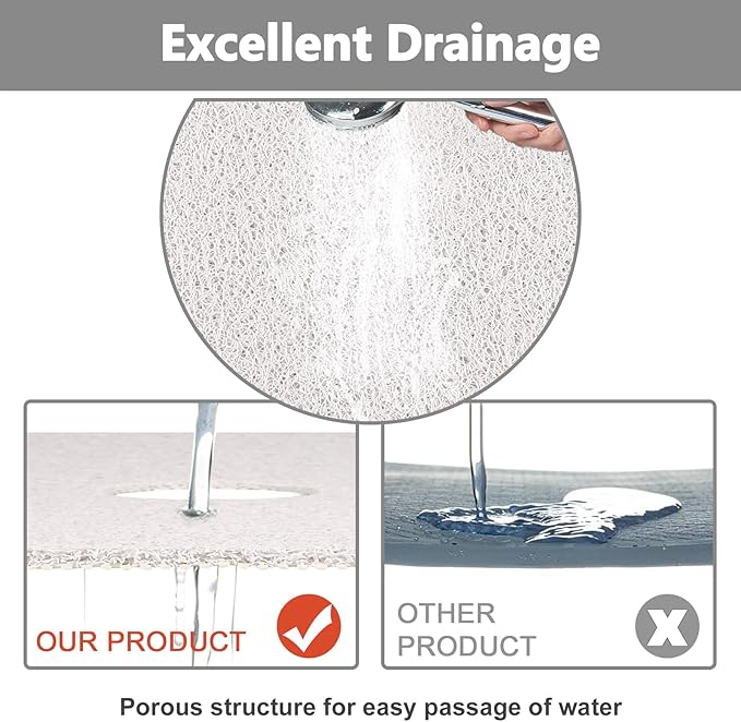 Shower Mat Non Slip: 31 x 31 Inch Extra Large Square Shower Mats with Drain Hole in Middle - Soft Loofah Quick Drying Matt for Shower Stall