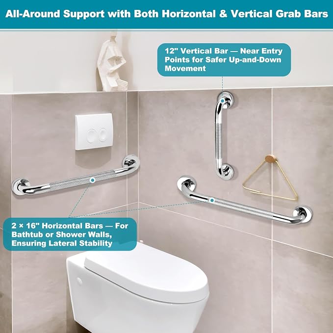 3 Pack Grab Bars for Bathtubs and Showers, 16-Inch and 12-Inch Anti-Slip Bathroom Shower Grab Bars for Seniors Wall, Safety Handicap Grab Bars Stainless Steel,Shower Handle for Elderly