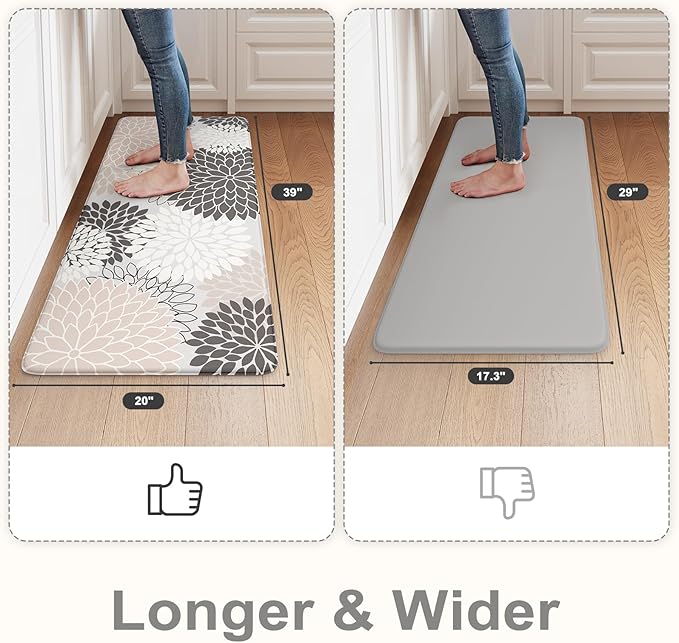 KIMODE Padded Anti Fatigue Floor Mat, Comfort Waterproof Standing Kitchen Mats, Boho Dahlia Kitchen Rugs and Mats Under Desk, 20" x 39" Non Slip Ergonomic Mat Front Sink