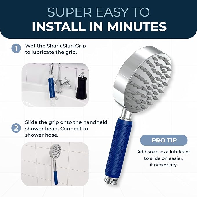 HammerHead Showers® Shark Skin Grip Compatible for HammerHead Showers 1-Spray Handheld Shower Head – Slip-Free Grip for Handheld Shower Head for Elderly or Kids – Handshower Silicone Grip