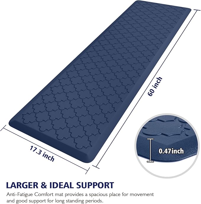 WISELIFE Kitchen Mat Cushioned Anti Fatigue Floor Mat,17.3"x60", Thick Non Slip Water Resistant Kitchen Rugs and Mats,Heavy Duty Foam Standing Mat for Kitchen,Floor,Home,Office,Sink,Laundry (Blue)