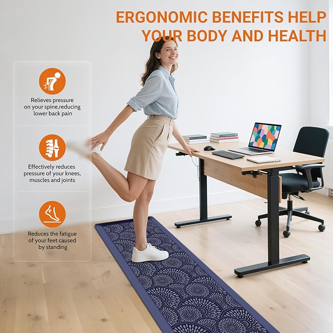 Mattitude 4/5 Inch Kitchen Mat, 17.3x59in Heavy Duty Ergonomic Comfort Foam Standing Desk Mat, Waterproof Non-Slip Standing Mats and Rugs for Kitchen, Office, Blue