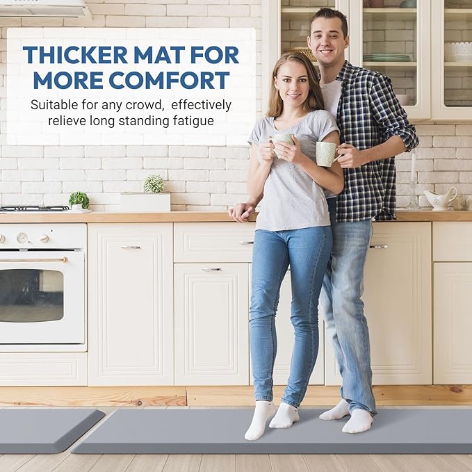 4/5 Inch Thick Kitchen Mat - Cushioned Anti Fatigue Mats for Kitchen Floor - Easy to Clean, Waterproof, Non-Slip Kitchen Rug for Sink, Office, Kitchen (20''x32'' Grey)