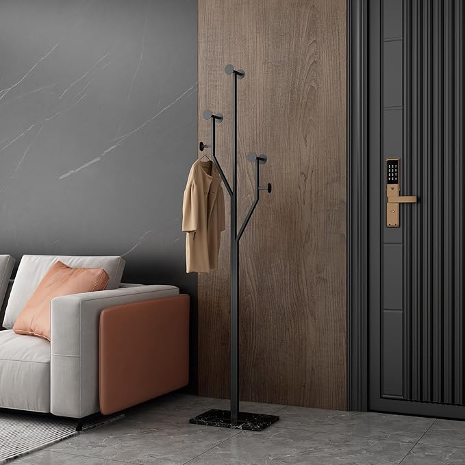 JIAYUEJU Freestanding Coat Rack Tree-shaped Metal Coat Tree with Heavy Duty Marble Base Corner Clothing Rack for Bedroom Entryway Hallway 14.96 x 10.24 x 68.9 Inches (Black)