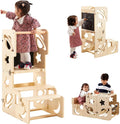 Toddler Tower, Toddler Stool for Kitchen, Kids Learning Wooden Tower, Foldable Weaning Table with Kids Step Stool, Montessori Standing Tower for Bathroom and Kitchen Counter