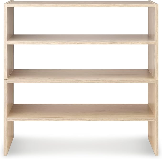 Whitmor Stackable 31" Extra Wide 2-Shelf Storage Organizer, Light Brown，2 Pack