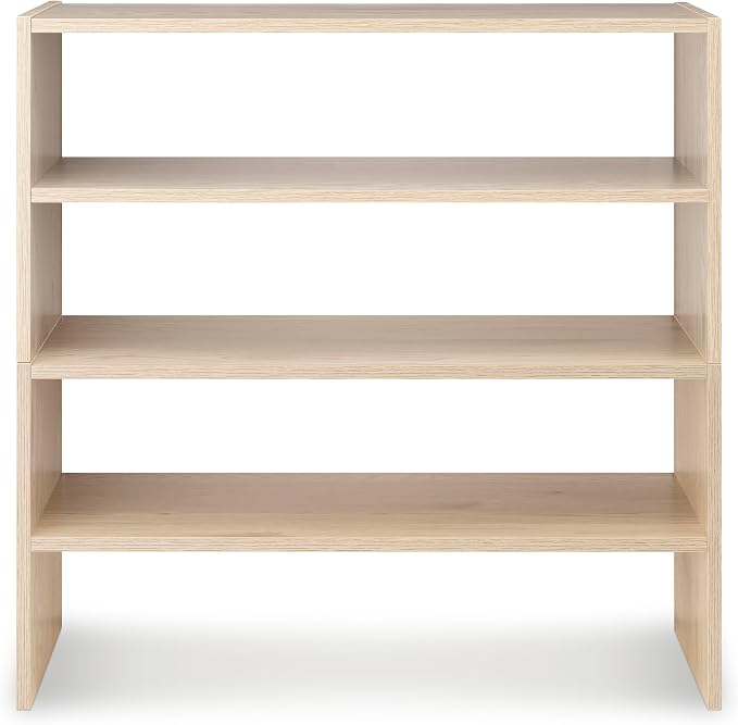 Whitmor Wood Stackable 2-Shelf Shoe Rack, White Oak, 24 inches，2 Pack