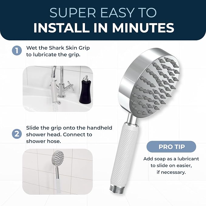HammerHead Showers® Shark Skin Grip Compatible for HammerHead Showers 1-Spray Handheld Shower Head – Slip-Free Grip for Handheld Shower Head for Elderly or Kids – Handshower Silicone Grip