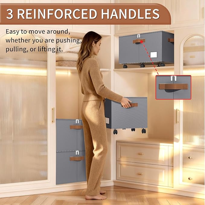 Shoe Organizer for Closet, 2 Pack Shoe Storage Organizer with Wheels and Adjustable Dividers, Stackable Shoe Storage Box with Clear Cover, Foldable Closet Shoe Organizer Fits up to 24-48 Pairs, Gray