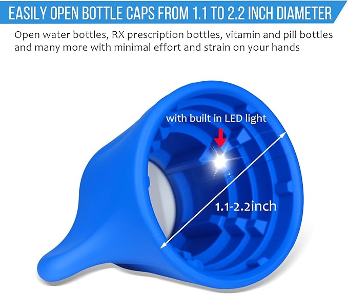 Remedic One-Hand Pill Bottle Opener – Magnifier & LED Light Aid | Non-slip mat secures bottles for one-hand opening. Magnifier and LED light help read medication labels.