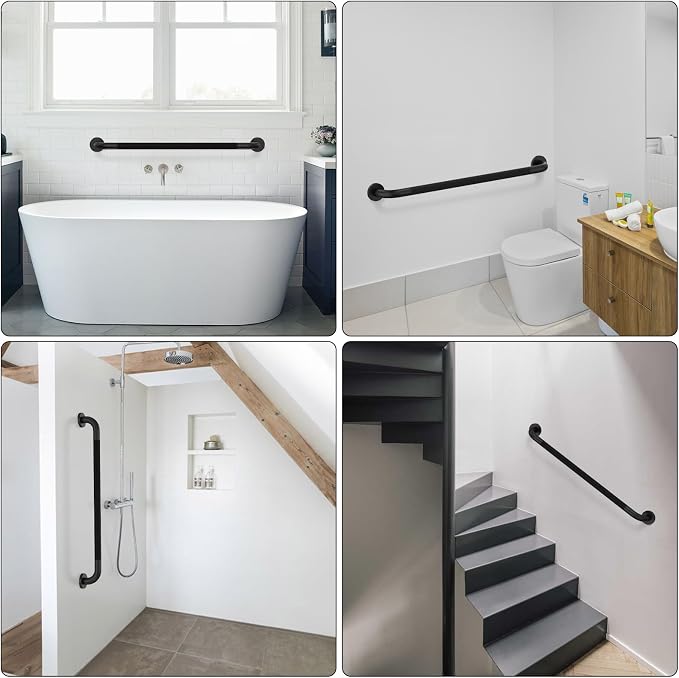 36 Inch Black Grab Bars for Shower with Anti-Slip Knurled Grip,YuanDe Stainless Steel Bathroom Grab Bars, Shower Handrail Support, Handicap Elderly Balance Assist Handles