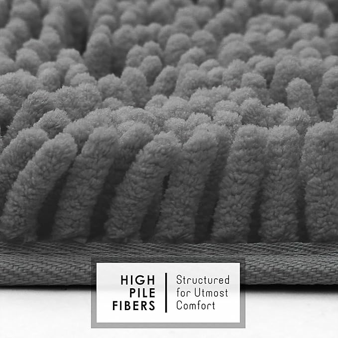 Hearth & Harbor Bathroom Rugs, Chenille Bath Mat - Machine Washable Bath Mats for Bathroom Non-Slip Backing Rubber, Quick Dry Mat - Grey Bath Rug, 17x24-26x44-20x24
