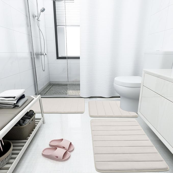 Buganda Memory Foam Bath Mat, 55" x 24", Ultra Soft and Non-Slip Bathroom Rugs, Water Absorbent and Machine Washable Bath Rug Runner for Bathroom, Shower, and Tub, Cream