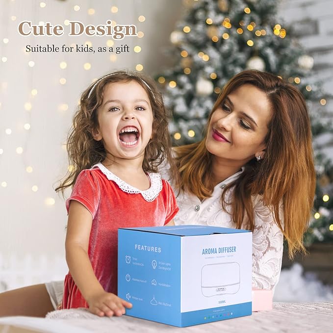 Aromatherapy Essential Oil Diffuser for Room: Colorful Aroma Air Humidifier with Adjustable Cool Mist Mode, Auto Off Ultrasonic Diffusers for Large Small Room Home Office 500ML