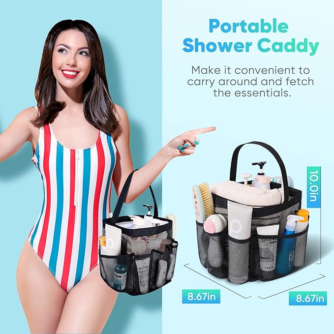 EUDELE Mesh Shower Caddy Portable for College Dorm Room Essentials, Shower Caddy Dorm with 8-Pocket Large Capacity for Beach, Swimming, Gym, Travel essentials